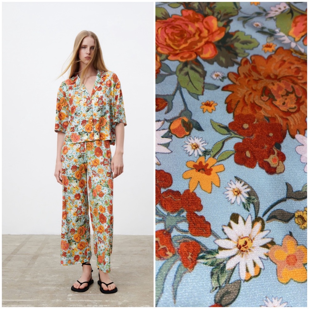 🍍🍊HP🍊🍍 𝗡𝗪𝗧 𝗭𝗮𝗿𝗮 • Flowing Printed Shirt and Flowy Palazzo Pants (Set)